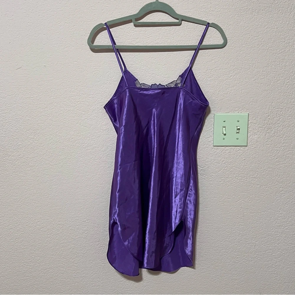 Vintage 80s 90s purple lace rose detail slip dress - Picture 4 of 7